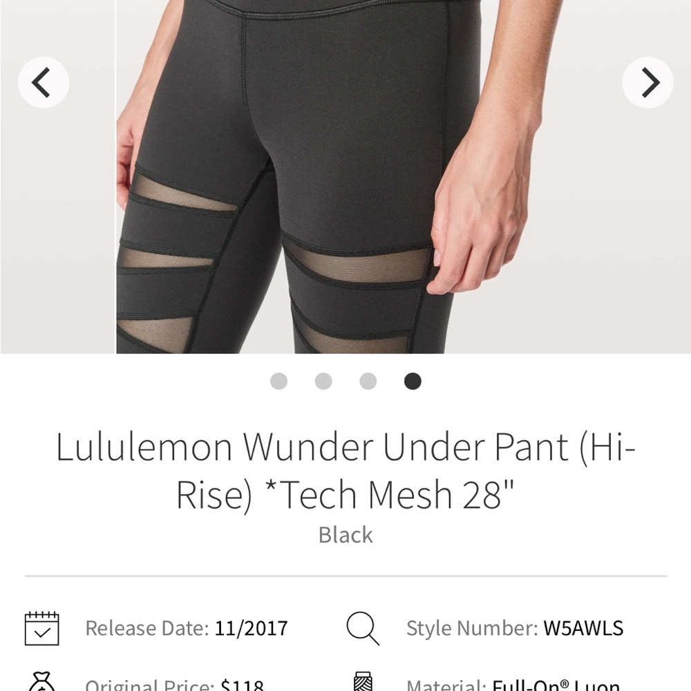 Lululemon Wunder Under Black Tech Mesh Leggings 28” Size 6